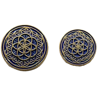 Blue & Golden Color Mandala Design Round 1 Hole Metal Buttons