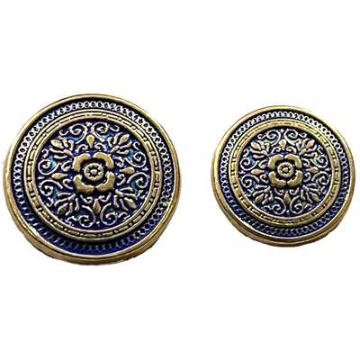 Blue & Golden Eye Catchy Floral 1 Hole Round Metal Buttons