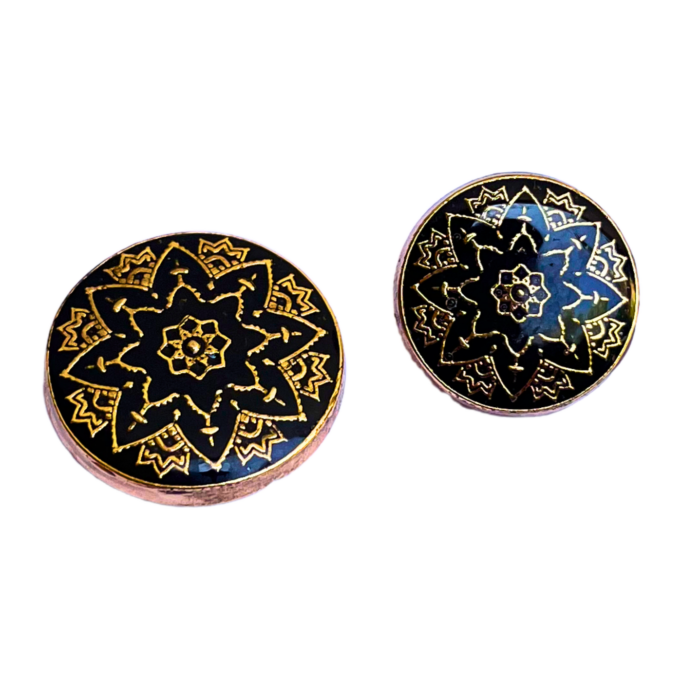 Black & Golden Color Meenakari Design Round 1 Hole Metal Buttons