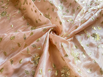 Peach Jimmy Chu Jal Work Mulberry Silk Fabric