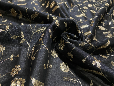 Black Floral Embroidered Silk Fabric