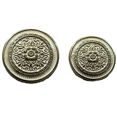 White & Silver Eye Catchy Floral 1 Hole Round Metal Buttons