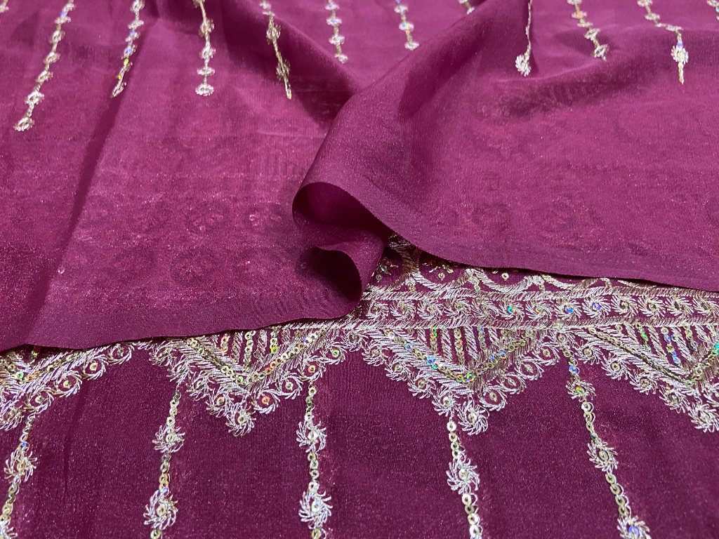 Vine & Coin Zari Work Georgette Embroidery Fabric