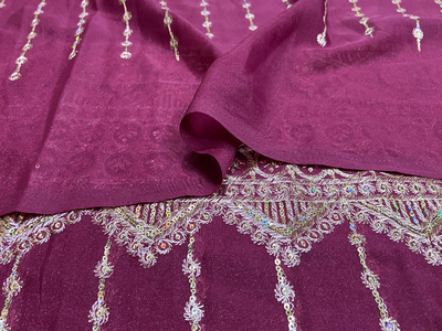 Vine & Coin Zari Work Georgette Embroidery Fabric