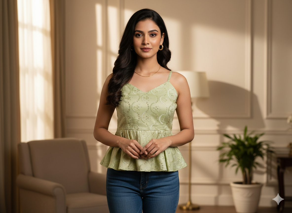 पेस्टल ग्रीन मेटैलिक सेक्विन कढ़ाई मलाई साटन फैब्रिक