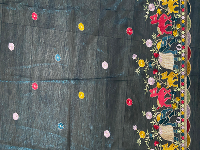 Luxuries Balma Daman Petrol Blue Tissue Silk Fabric