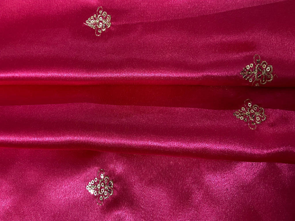 Maroon Red Traditional Embroidered Balma Daman Satin Fabric