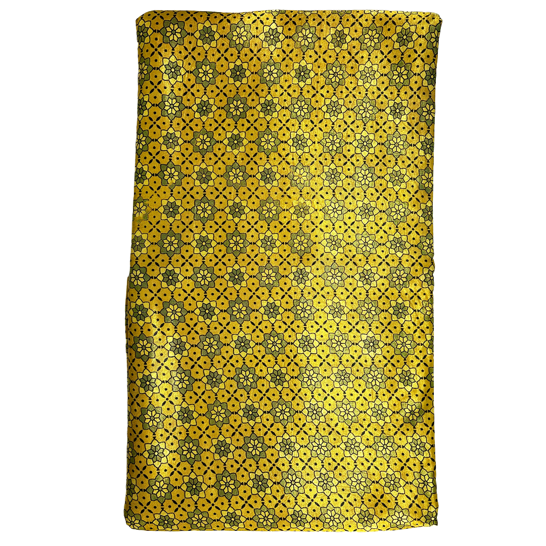 Golden & Black Floral Printed Ajrakh Mashru Silk Fabric