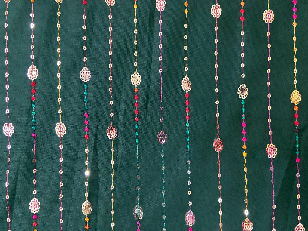 Deep Emerald Green Luxuries Embroidery Work Cotton Rayon Fabric