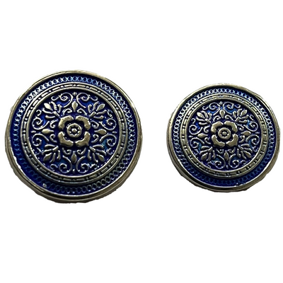 Blue & Silver Eye Catchy Floral 1 Hole Round Metal Buttons