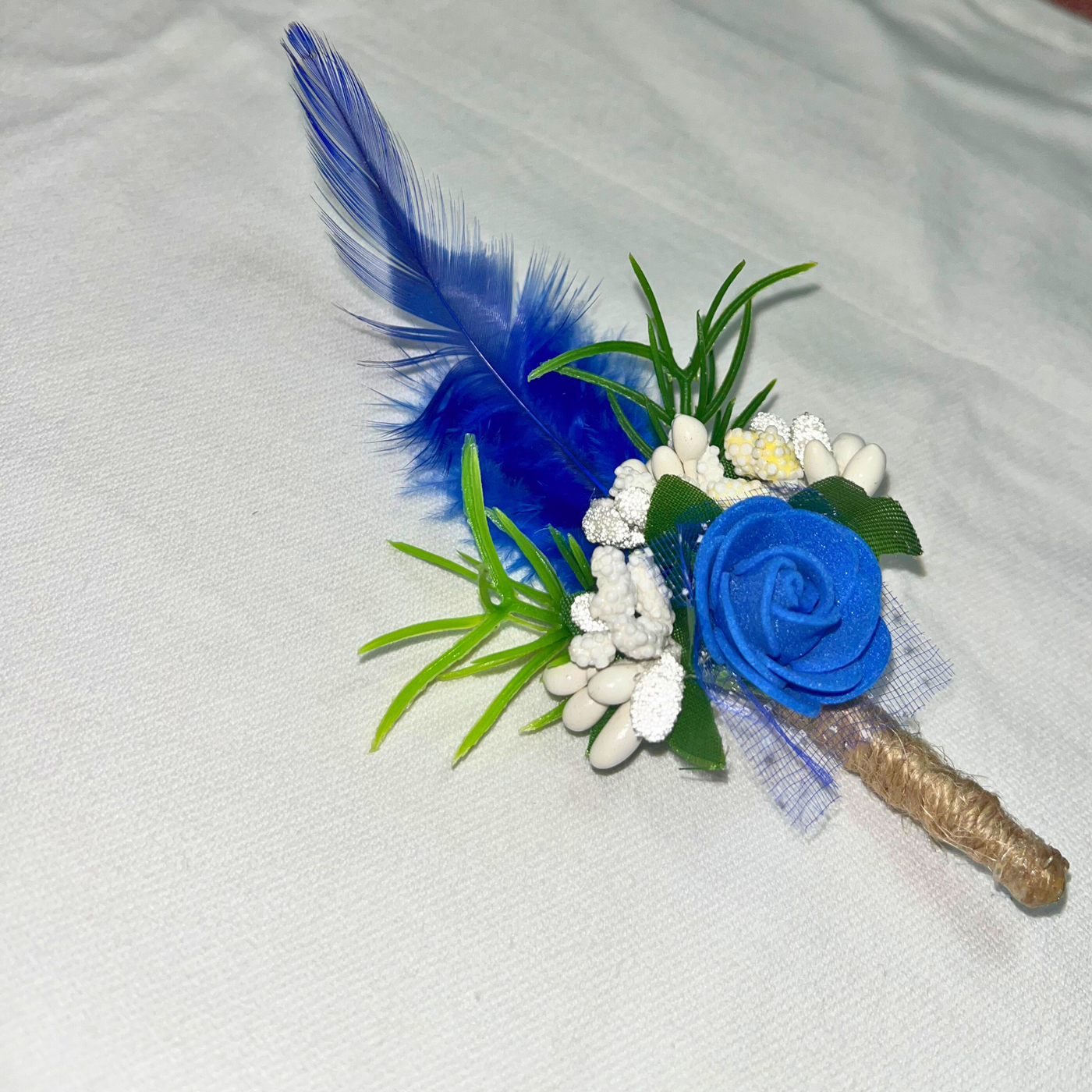 Blue Faux Feather Flower Brooch ( Wholesale )