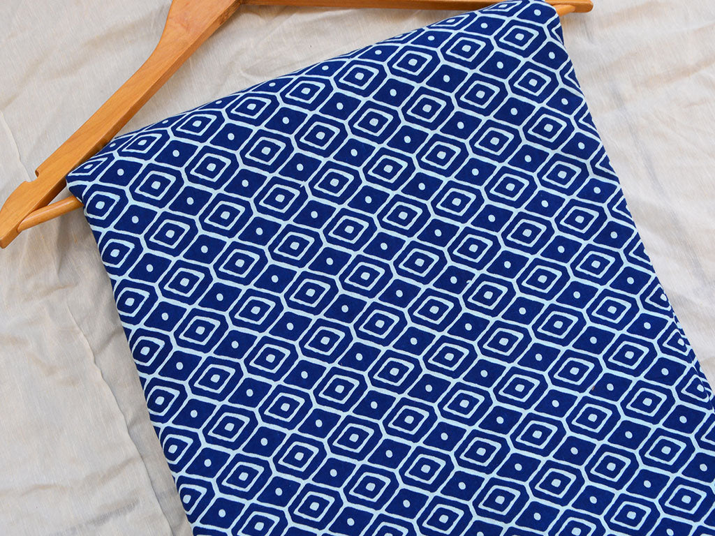 Blue Geometric Pattern Pure Mul Mul Cotton Fabrics