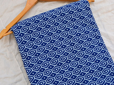 Blue Geometric Pattern Pure Mul Mul Cotton Fabrics