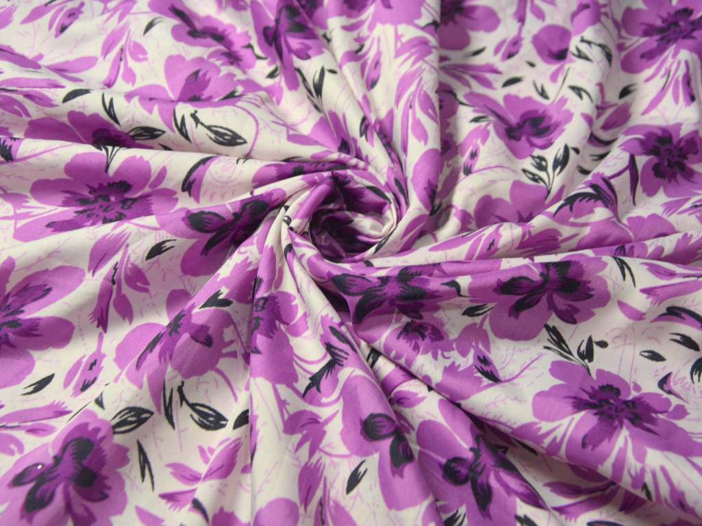 Bright Pink Floral Digitally Printed Butter Crepe Fabric