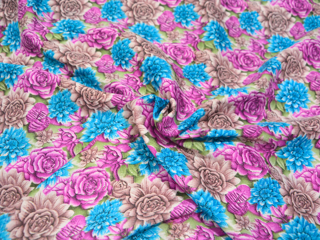 Multicolour Floral Digitally Printed Butter Crepe Fabric