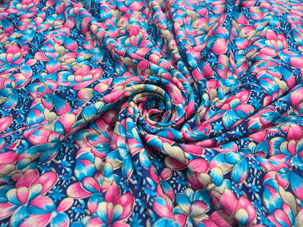 Sky Blue Floral Digitally Printed Butter Crepe Fabric