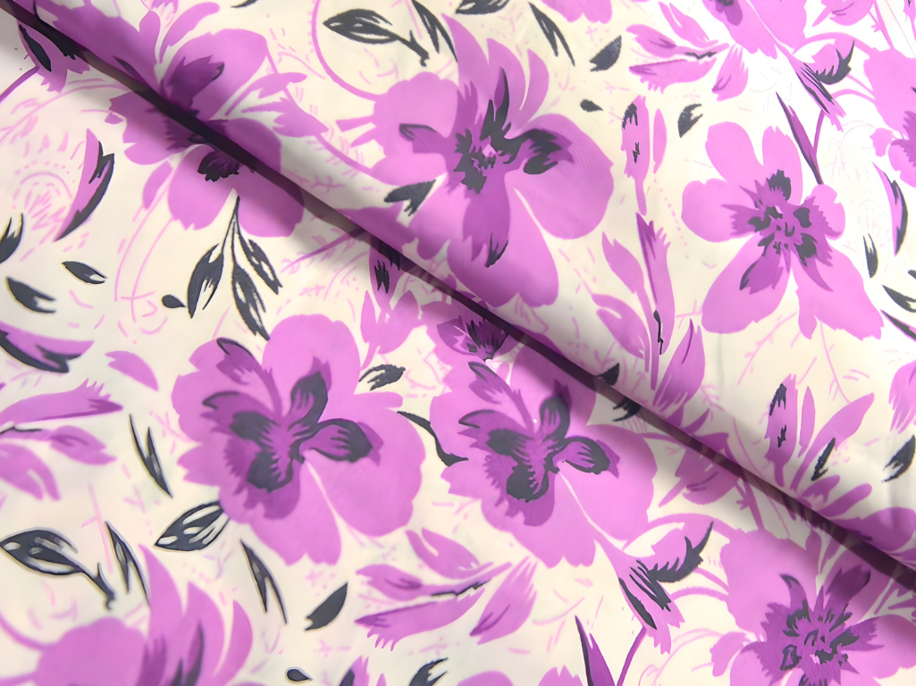 Bright Pink Floral Digitally Printed Butter Crepe Fabric