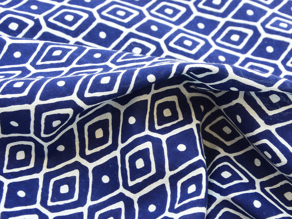 Blue Geometric Pattern Pure Mul Mul Cotton Fabrics