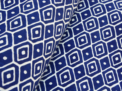 Blue Geometric Pattern Pure Mul Mul Cotton Fabrics