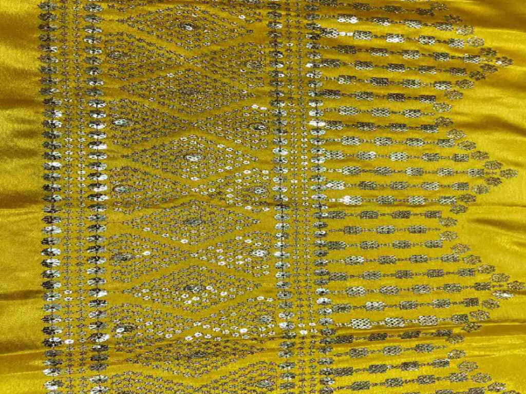 Vibrant Yellow Daman Sequins Work Silk Fabric