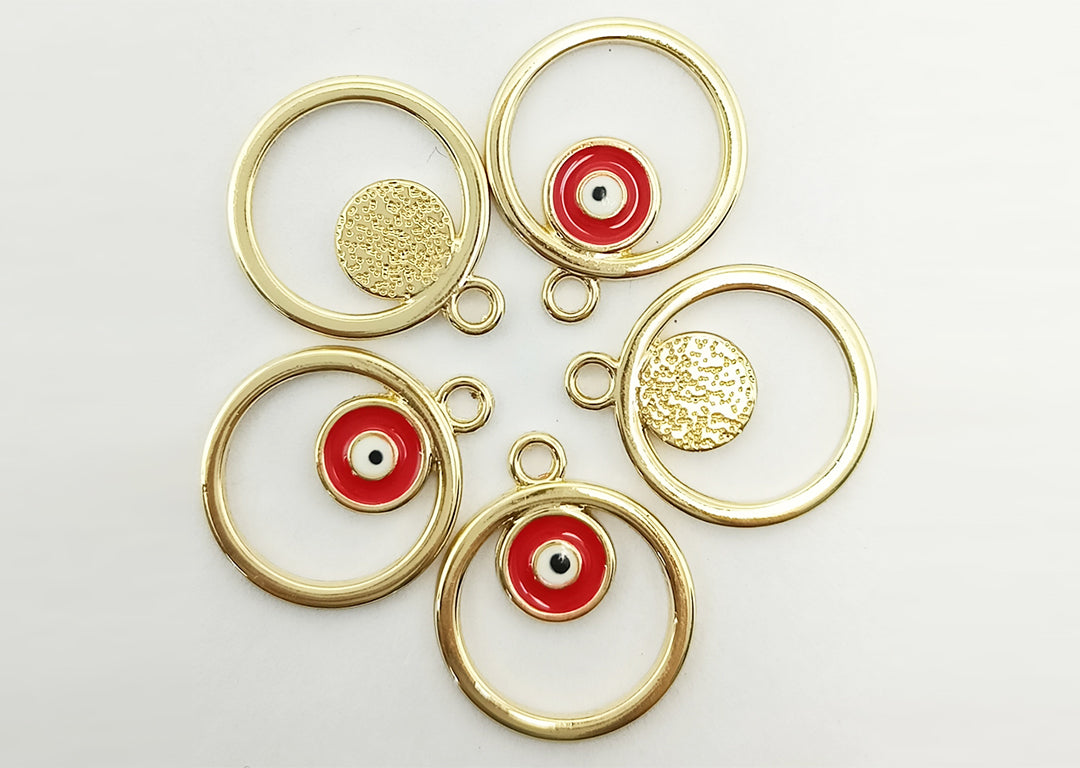 Golden Circular Evil Eye Enamel Charms