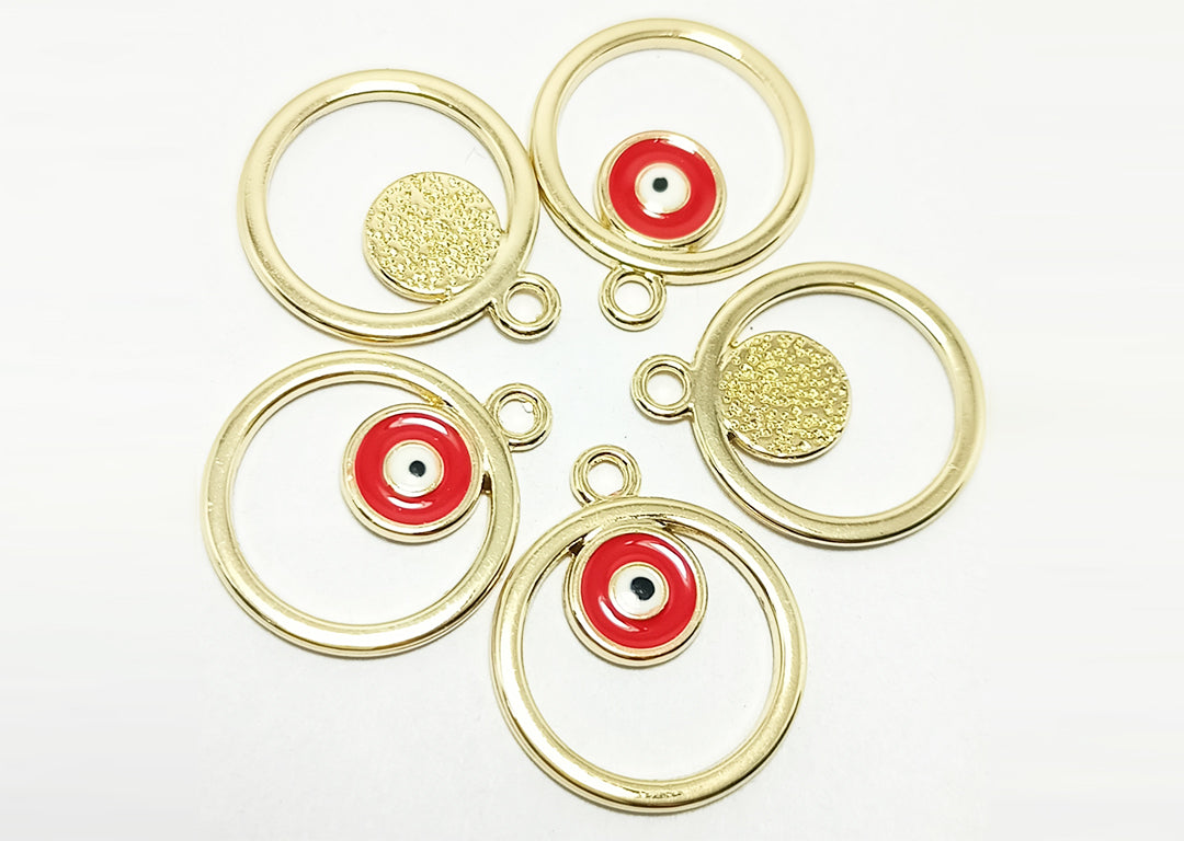 Golden Circular Evil Eye Enamel Charms