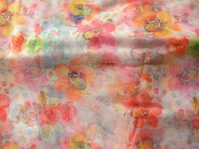 White Floral Digital Printed Liquid Organza Fabric