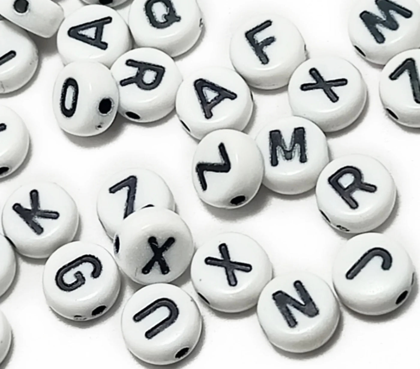 White & Black Circular One Hole Alphabet Plastic Beads