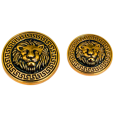 Black & Golden Lion Face Antique Design Round Shank Metal Button