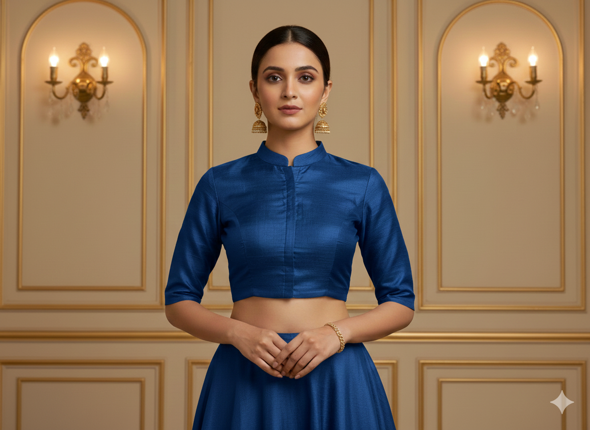 रॉयल ब्लू प्लेन बैंगलोर रॉ सिल्क फैब्रिक