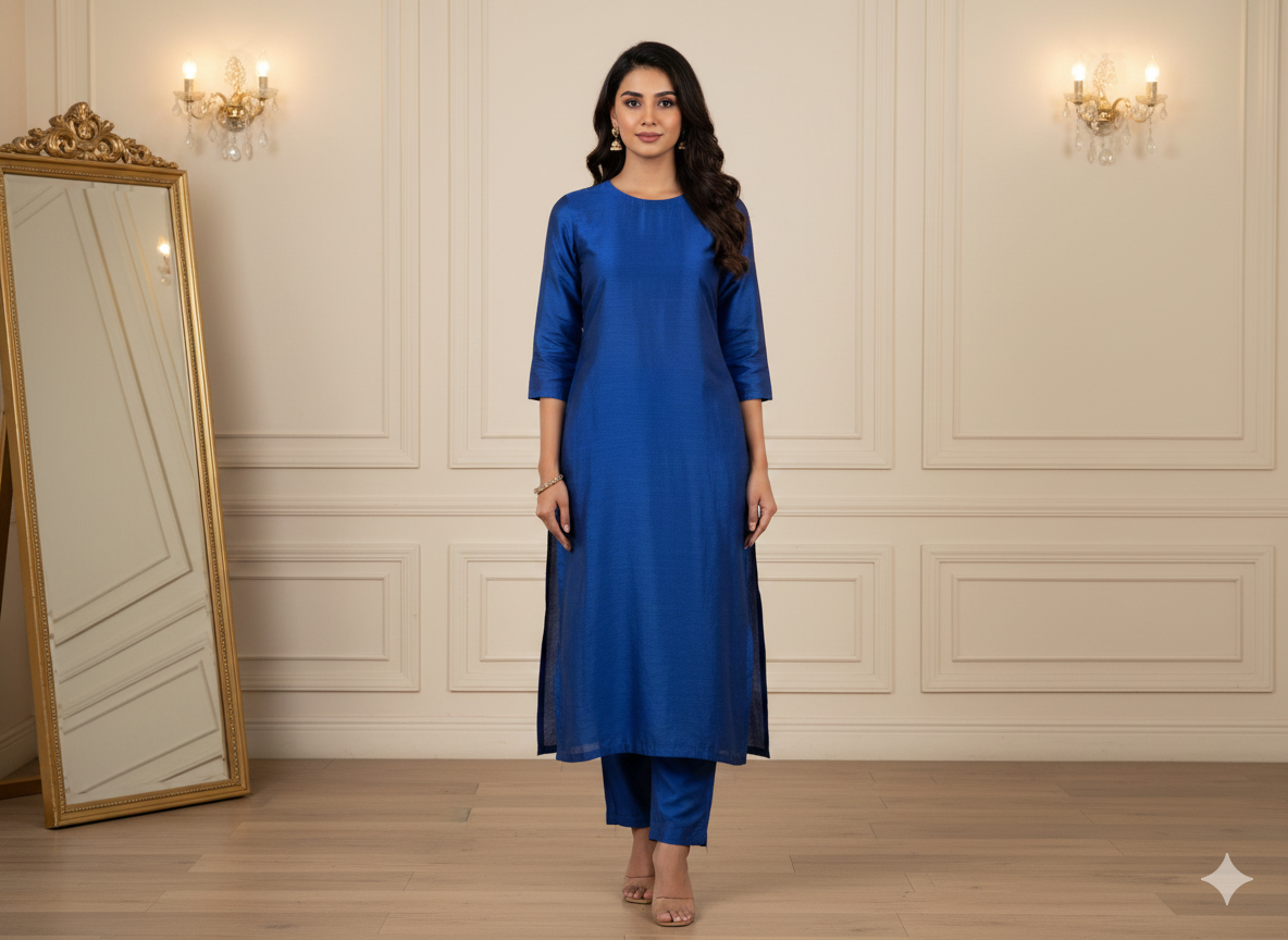 रॉयल ब्लू प्लेन बैंगलोर रॉ सिल्क फैब्रिक