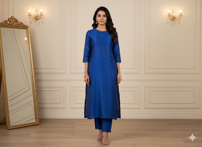 रॉयल ब्लू प्लेन बैंगलोर रॉ सिल्क फैब्रिक