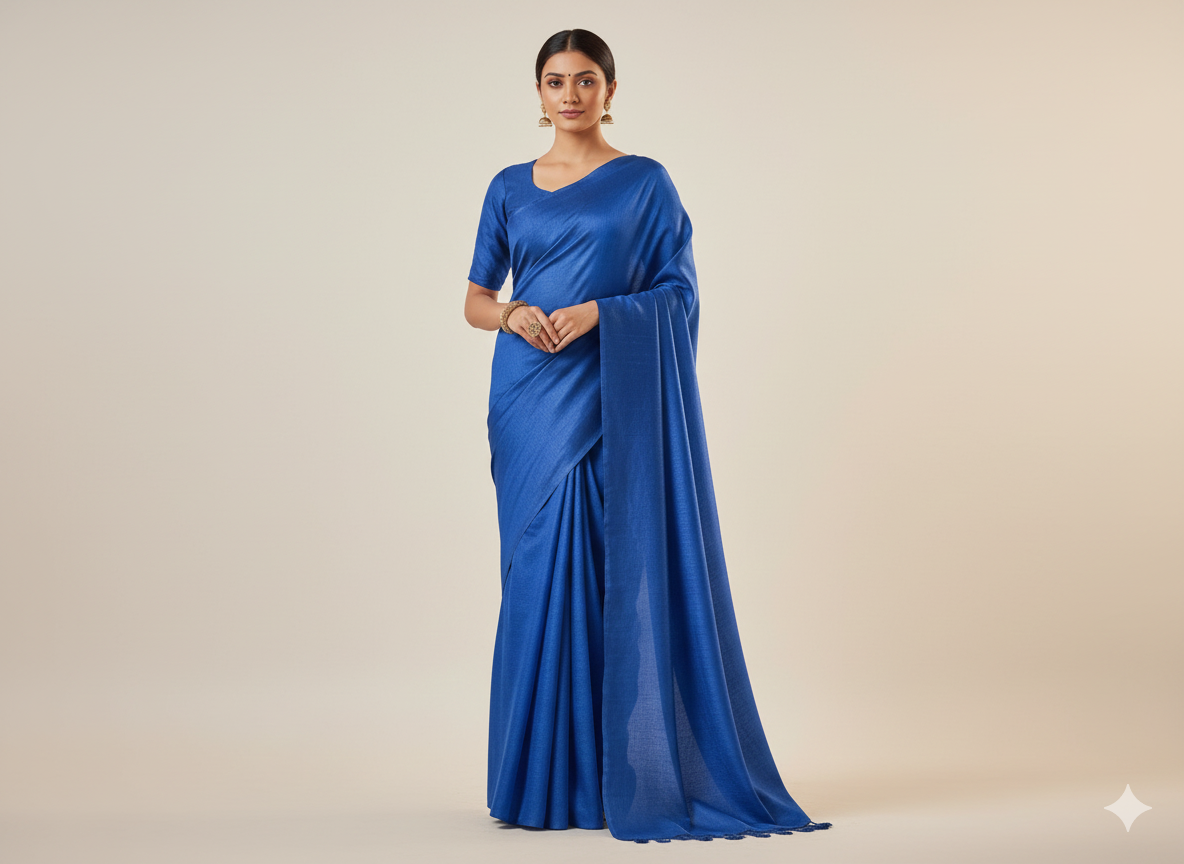 रॉयल ब्लू प्लेन बैंगलोर रॉ सिल्क फैब्रिक