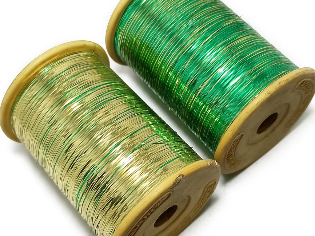 Grass Green & Yellow Combo Pack of Metallic Yarn Badla Zari Threads (Flat Metallic Yarn)