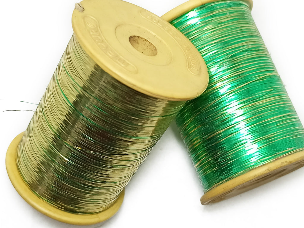 Grass Green & Yellow Combo Pack of Metallic Yarn Badla Zari Threads (Flat Metallic Yarn)