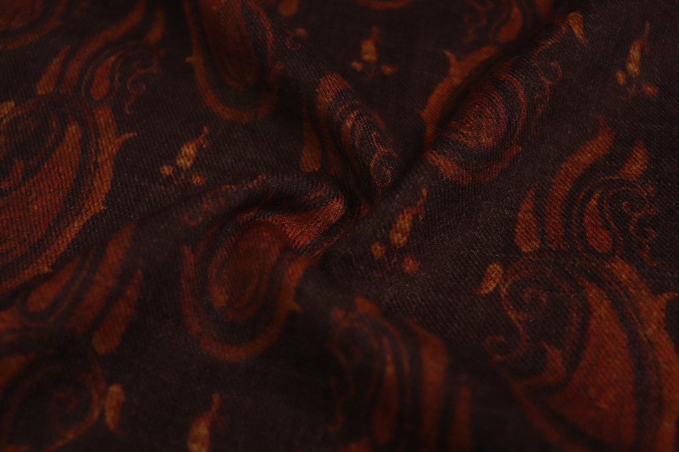 Rust Brown Paisley Printed Soft Wool Fabric