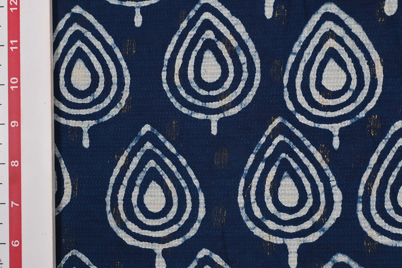 Blue & White Motifs Cotton Lurex Buta Fabric