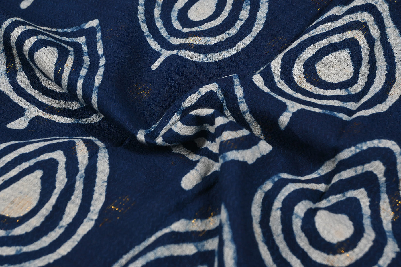 Blue & White Motifs Cotton Lurex Buta Fabric