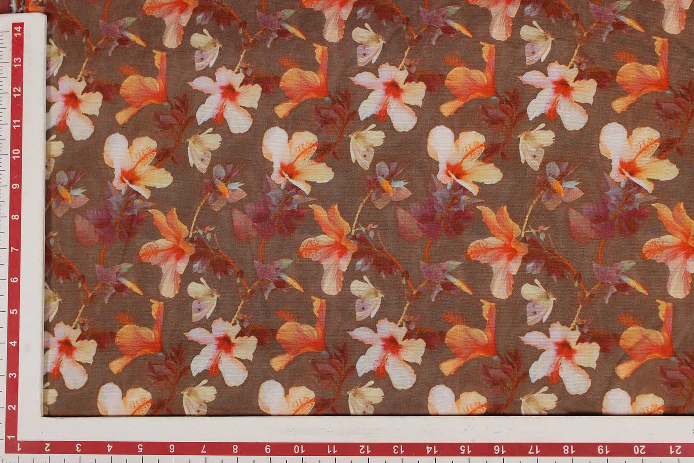 Brown Floral  Cotton Linen Fabric