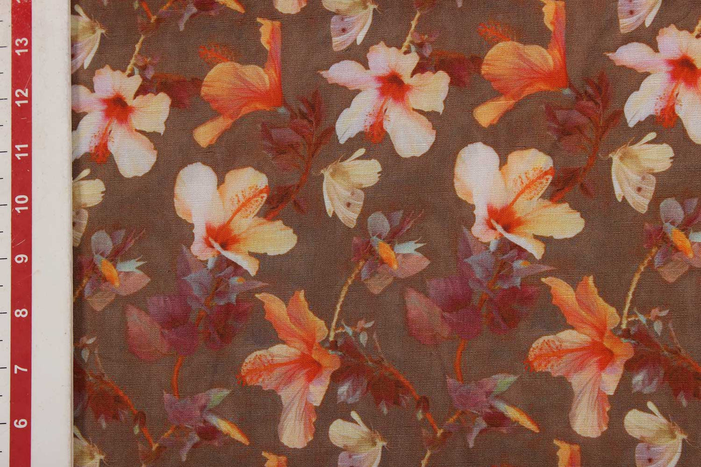 Brown Floral  Cotton Linen Fabric