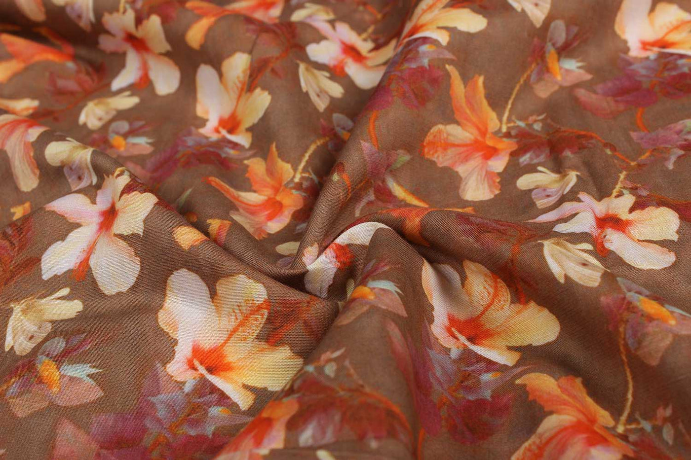 Brown Floral  Cotton Linen Fabric