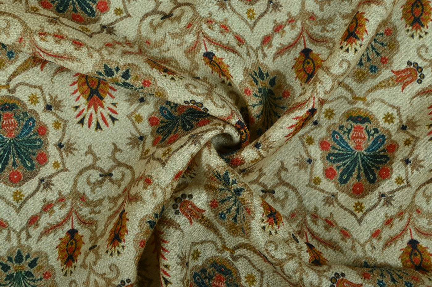 Cream Traditional Printed Wool Fabric