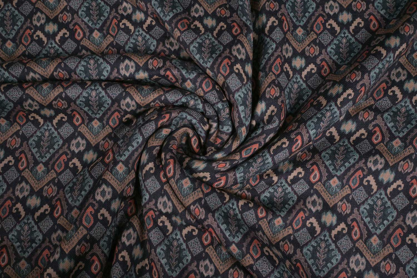 Navy Blue Traditional Printed Wool Fabric