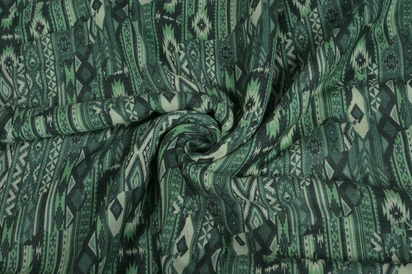 Sage Green & Black Traditional Printed Wool Fabric