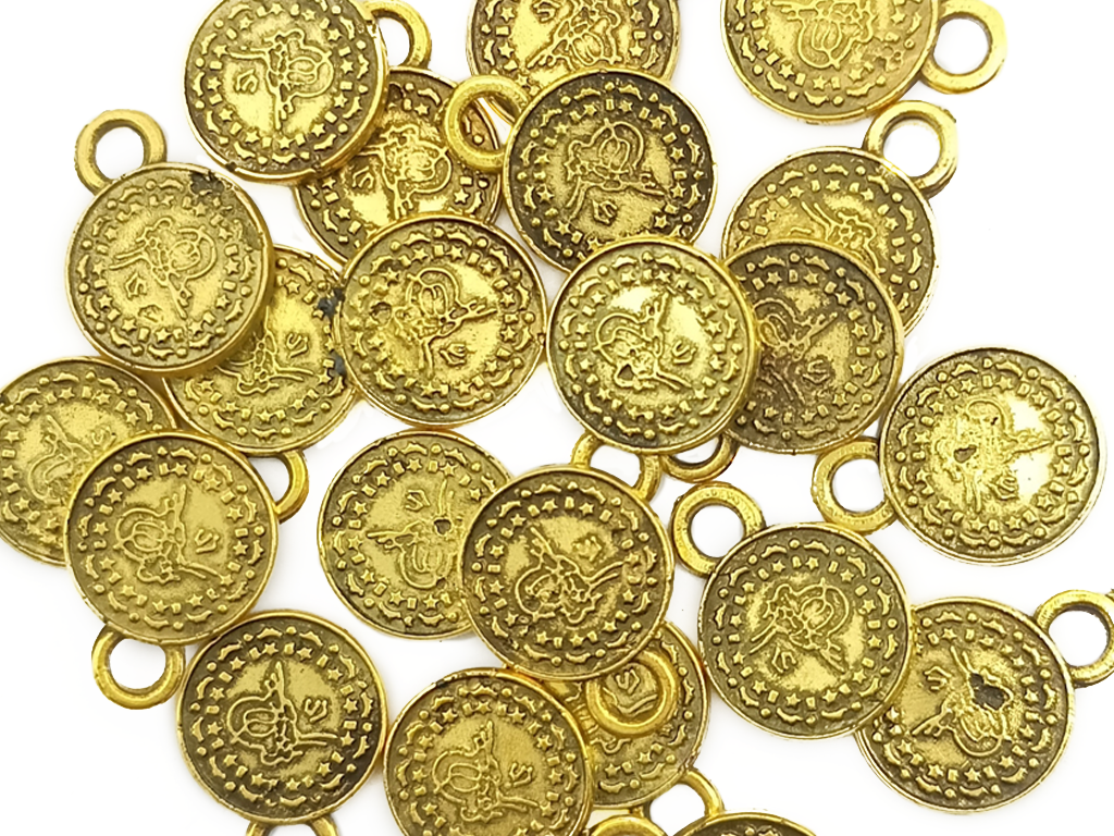 Golden Coin Zinc Metal Charms