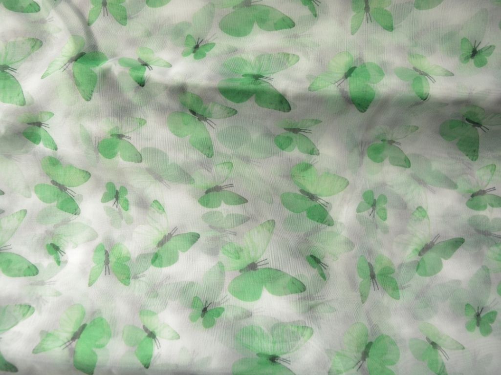 Off White Butterfly Digital Printed Liquid Organza Fabric