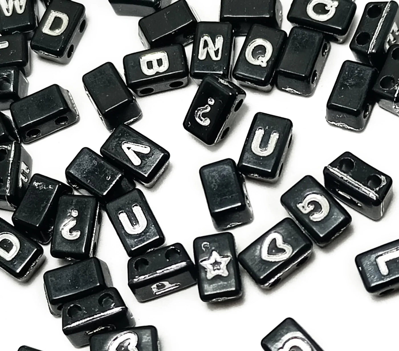 Black Square Shape One Hole Alphabet Plastic Beads