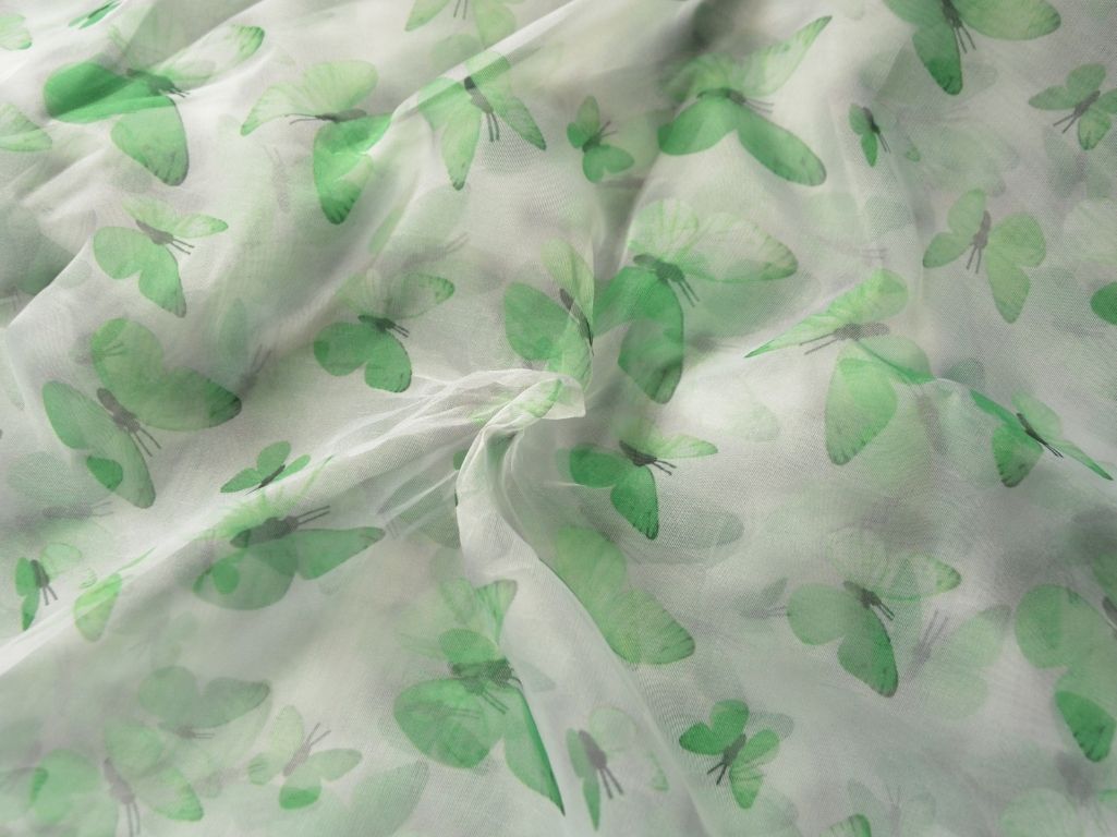 Off White Butterfly Digital Printed Liquid Organza Fabric