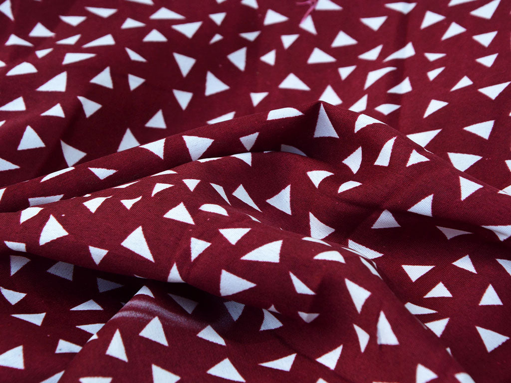 Ruby Red & White Geometric Digital Printed Premium Butter Crepe Fabric