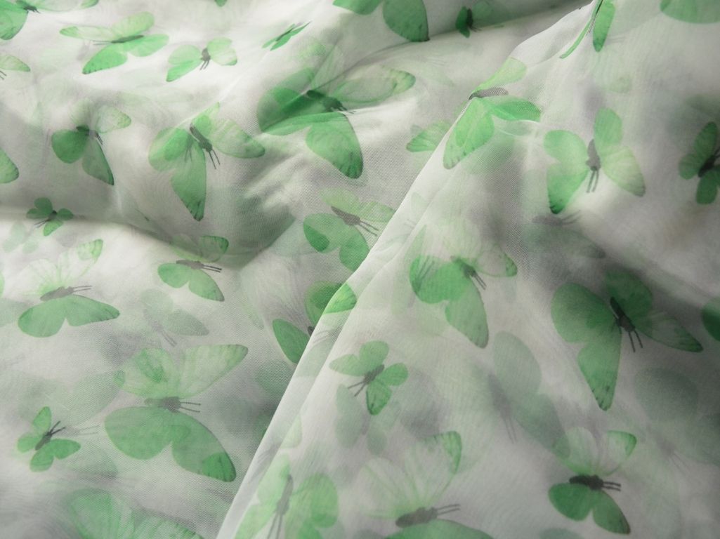 Off White Butterfly Digital Printed Liquid Organza Fabric